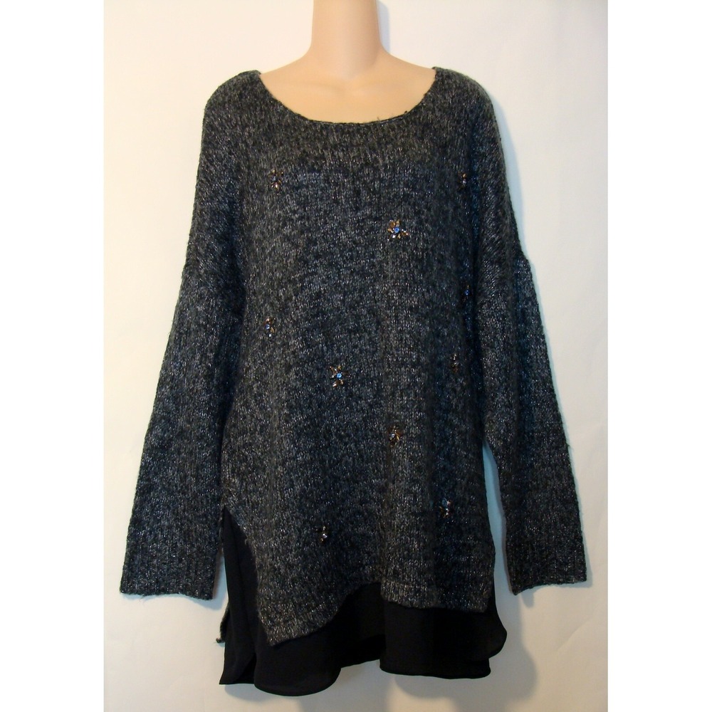 JESSICA SIMPSON WOMENS PLUS GRAY BLACK RHINESTONE SWEATER  NWT SIZE 2X  20W BN